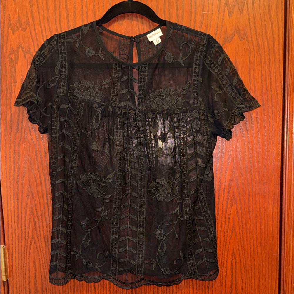 Merona Black Sheer Lace Blouse